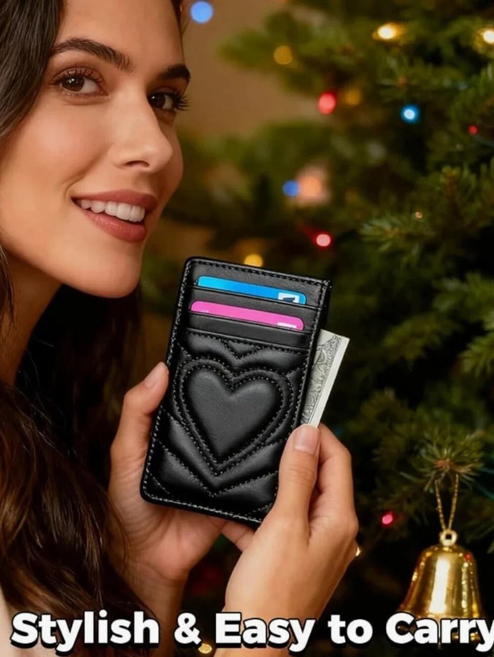 AUNER- Quilted Leather Slim Credit Card Holder - Black